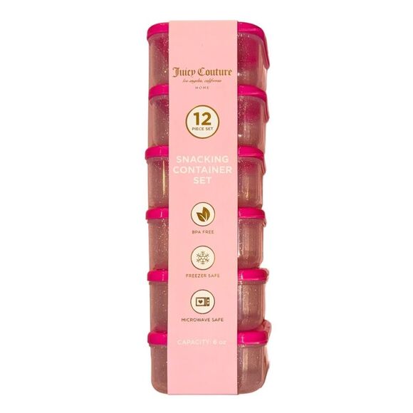 Juicy Couture Home 12 Piece Pink Glitter Snacking Container Set Food Storage 6oz - Picture 8 of 8